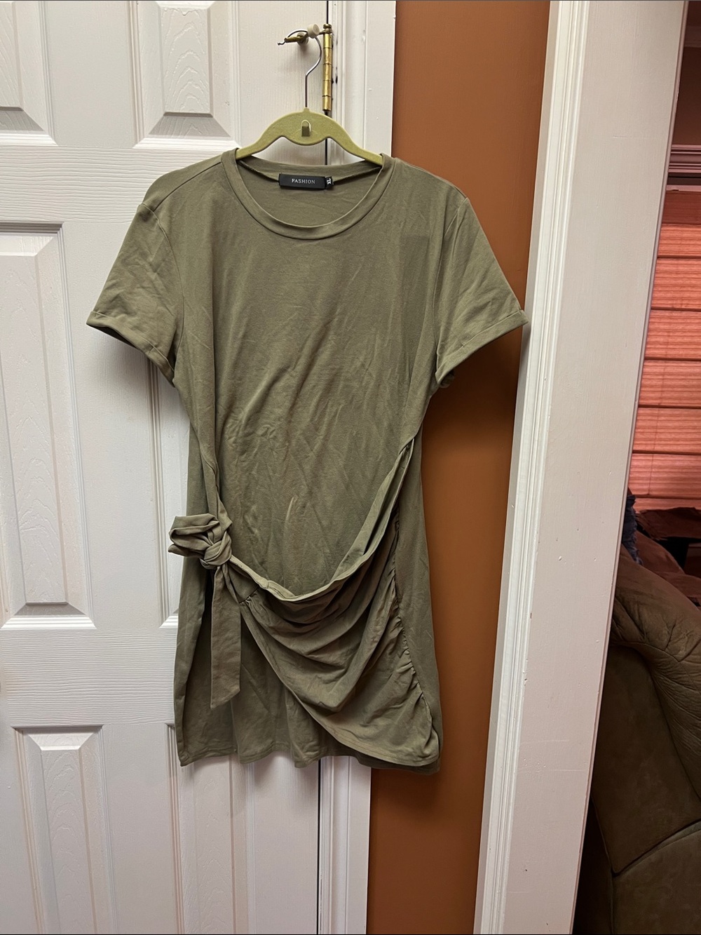 Fashion Olive Side-Knot Short Sleeve Tunic